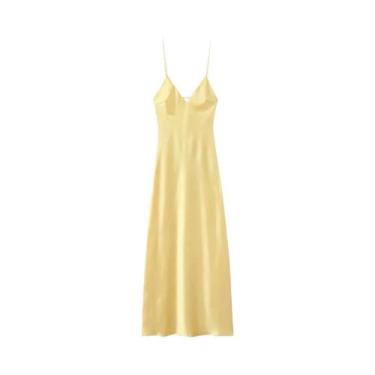 Imagem de Vestido Longo De Cetim Rosa Sem Costas Para Mulheres, Vestido Midi Ama