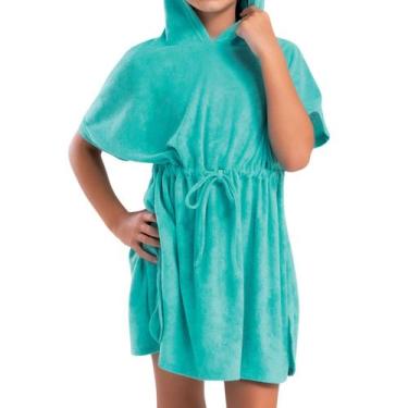 Imagem de Roupao Kaftan Mash She Manga Curta Infantil Atoalhado Menina, Azul pis