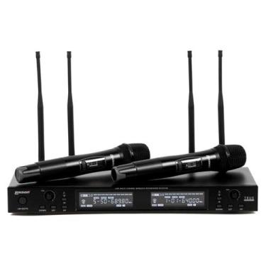 Imagem de Microfone De Mão Duplo Sem Fio Uhf LM-1002 Lexsen Profissional Com Rec