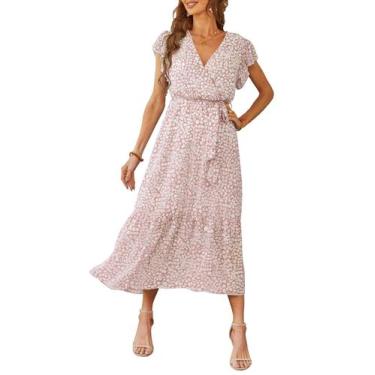 Imagem de Vestido PRETTYGARDEN Maxi Floral Rosa Grande com Decote V Transpassado