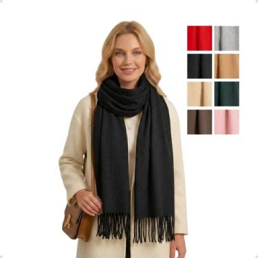 Imagem de Cachecol Feminino Inverno Echarpe Pashmina Xale Grande Liso - Seaflow,