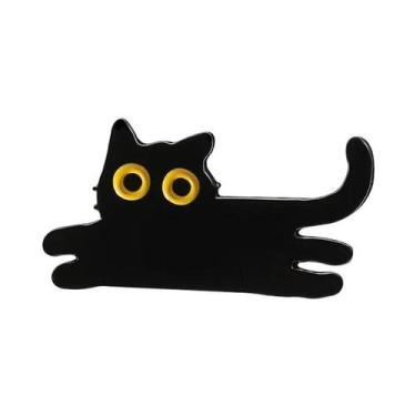 Imagem de Broche De Esmalte Gato Preto Kawaii Com Olhos Grandes, Desenho Animado