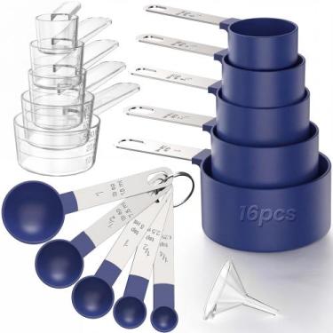 Imagem de Conjunto de Medidores de Xícaras e Colheres THLHKD 16 Peças Azul