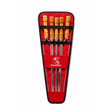 Imagem de Kit 5 Espetos de alumínio 85cm Cabo Madeira com Capa Resistente - Sem 