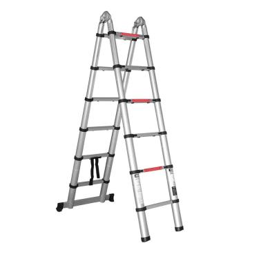 Imagem de Escada Telescópica Dupla Worker 2x8 16 Degraus Alumínio com Trava Automática Dobrável 150kg Worker 5M