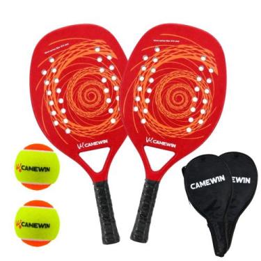 Imagem de Kit 2 Raquetes Beach Tennis Camewin Carbono + 2 Bolinhas, Vermelho
