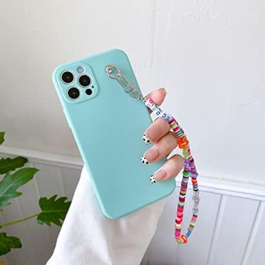 Imagem de Pulseira de contas com pingente de letra para iPhone 13 11 12 Pro Max XR XS X 7 8 Plus SE 2 Mini Corrente Handy Corda Capa Bonita, Verde, Para iPhone 13 Mini