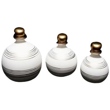 Imagem de Trio Vasos Shalom Em Cerâmica De Sala Decorativos White Gold