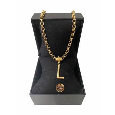 Imagem de Colar Feminino Elo Português Grosso 6mm Letra "L"