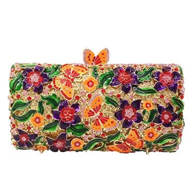Imagem de Boutique De FGG Bolsa feminina com strass para festas de casamento e borboleta, bolsa de noite de cristal, Laranja, roxo, Small