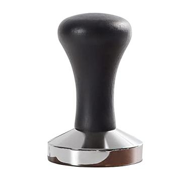 Imagem de AISAMEFE Prensa de café de aço inoxidável com cabo de madeira, cáqui/marrom/preto Prensa de café, 51 mm/53 mm/58 mm martelo de café (53 mm, preto)