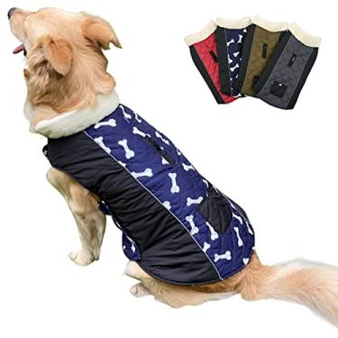 Imagem de Foern Jaqueta reversível para cães, casaco quente com alças ajustáveis à prova d'água refletivas com zíper, roupas para cães pequenos, médios e grandes, azul, GGGG: 81,5