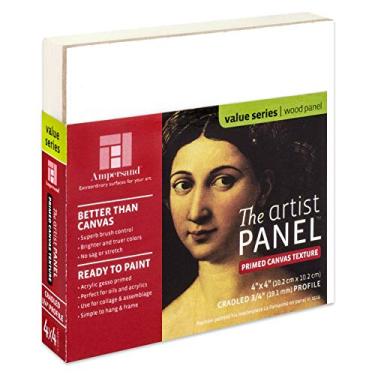 Imagem de Ampersand Art Supply Painel de pintura de arte Gesso de madeira: textura de tela, berço de 3/4 polegadas, 4" x 4"