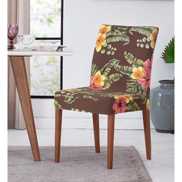Imagem de Jogo Com 2 Capas de Cadeira em Malha Helanca Adomes Floral Marrom