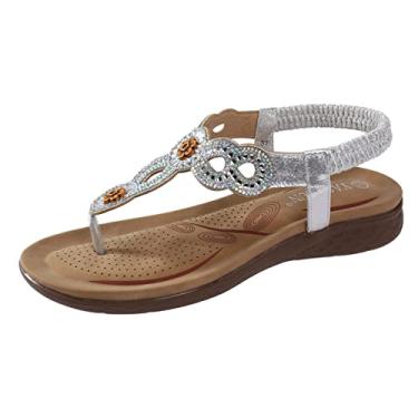 Imagem de Chinelos para mulheres sandálias gladiadoras de verão rasteirinhas cruzadas sandálias modernas sapatos romanos, Prata, 7.5