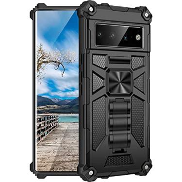 Imagem de ZiEuooo Capa de telefone rígida PC + TPU macio à prova de choque, suporte invisível de metal magnético para Google Pixel 7 6 Pro 7 6 6A, capa traseira de proteção total (preto, Pixel 6A)