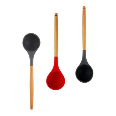 Imagem de Concha Com Cabo Madeira Silicone Para Feijão E Molho