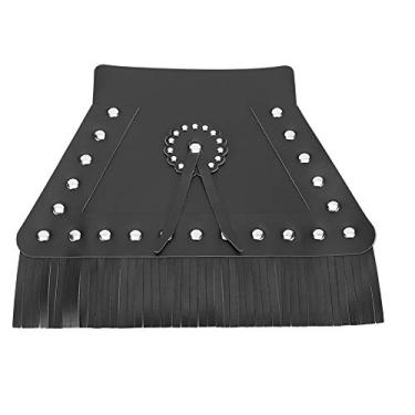 Imagem de Aba de pára-lama de motocicleta, capa de para-lama de pára-lama dianteiro de motocicleta universal, couro com franjas (preto longo)