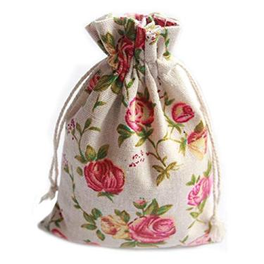 Imagem de 30 peças, bolsa de cordão de rosa natural para lembrancinha de 10 x 14 cm, bolsa de linho para lembrancinha de casamento, juta para presente