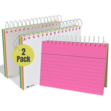 Imagem de 1InTheOffice Cartas de índice em espiral neon, forradas, pautadas, cores sortidas, 7,6 x 12,7 cm, 50 cartões/pacote com 2
