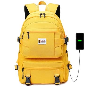 Imagem de Bolsas escolares para adolescentes bolsa de livro USB carga estudante ensino médio impermeável mochila masculina mochila unissex, 5018 Amarelo