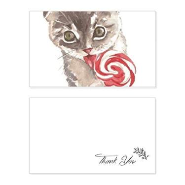 Imagem de Pequeno gato pirulito aquarela animal cartão de agradecimento aniversário saudação casamento apreciação