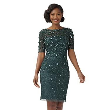 Imagem de Adrianna Papell Vestido de coquetel feminino com contas, Esmeralda empoeirada, 38