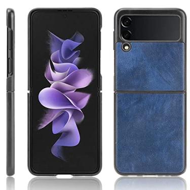 Imagem de Para Samsung Galaxy Z Flip 4 3 5G Luxo Litchi Striae PU Leather Hard Back Cover Case Para Samsung Z Flip4 Flip3 ZFlip Phone Case, Azul, para Samsung Z Flip 3 5G