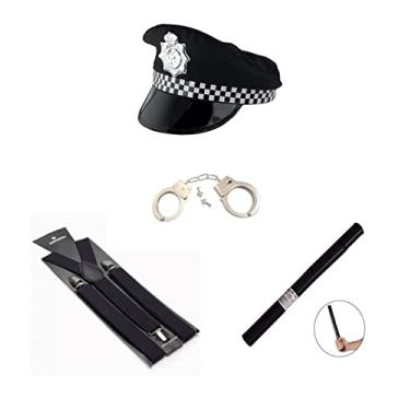 Imagem de Genérico - Fantasia de Policial C/Quepe Preto e Branco Cassetete Suspensório Algema - Unissex-crianças 10+ anos
