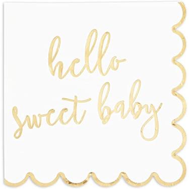 Imagem de Guardanapos de papel recortados Hello Sweet Baby para chás de bebê (16 cm, 50 unidades)