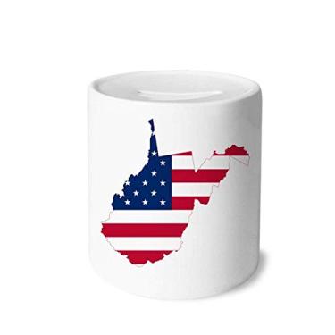 Imagem de DIYthinker Virginia USA Mapa Ocidental Estrelas Listras Bandeira Forma Caixa Dinheiro Caixa Cerâmica Porta-Moedas Presente