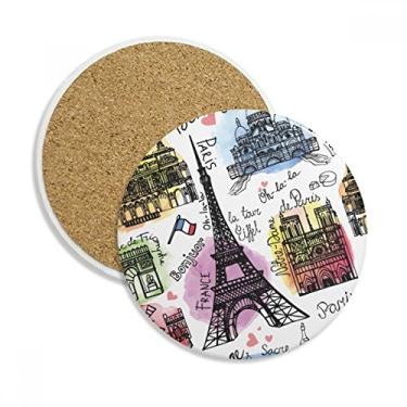 Imagem de Prédio França Torre Eiffel Aquarela Caneca Porta-copos Proteção de Mesa Pedra Absorvente