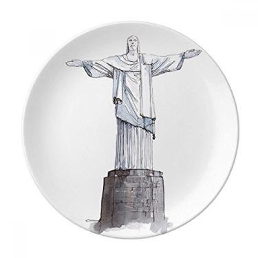 Imagem de Cristo o Redentor no Brasil Prato de Sobremesa Decorativo de Porcelana 20 cm