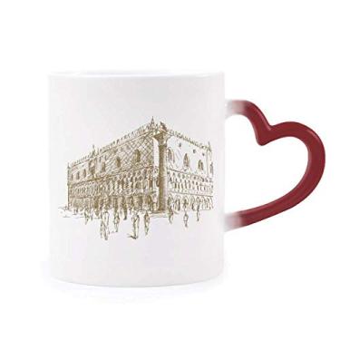 Imagem de Caneca sensível ao calor paisagem paisagem paisagem marco arquitetura sensível ao calor copo grés muda de cor vermelha