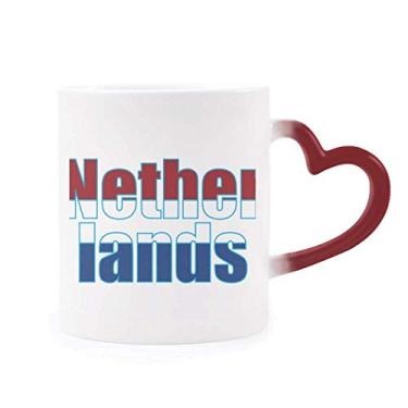 Imagem de Caneca sensível ao calor com nome da bandeira dos Países Baixos Copo de grés que muda de cor vermelha