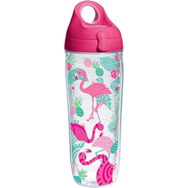 Imagem de Tervis Copo de viagem com isolamento térmico de parede dupla feito nos EUA padrão flamingo mantém as bebidas frias e quentes, garrafa de água de 680 g, clássica