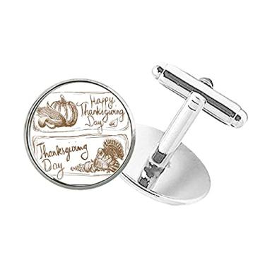 Imagem de DIYthinker Abotoaduras com fecho de botão redondo e estampa cinza de Dia de Ação de Graças