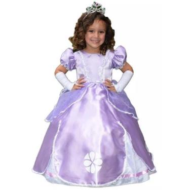 Vestido Fantasia Infantil Luxo Princesas Com Luva E Coroa