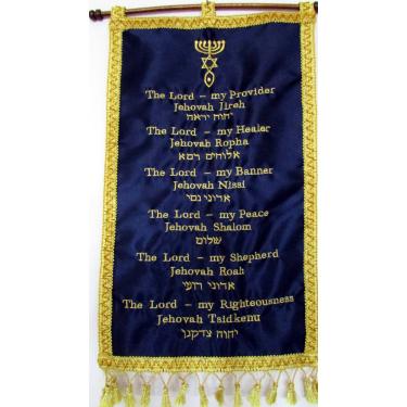 Imagem de Shofars From Afar Names of God Banner hebraico inglês raízes messiânicas 48 x 30 cm