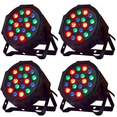 Imagem de Kit 4x Canhão de Luz Led Par 18 Leds RGBW Decoração de Festa Slim DMX Digital Controle Remoto Bivolt