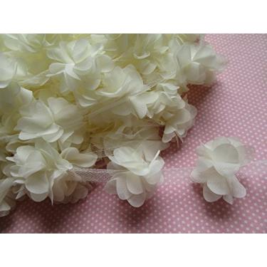 Imagem de YYCRAFT 6,3 cm 3D chiffon flor rendas enfeites de noiva buquês de flores aglomerado de flores DIY costura (4,5 metros, marfim)