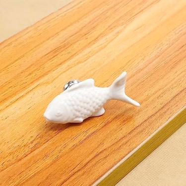 Imagem de Puxadores de cerâmica em forma de peixe de gaveta para armário de cozinha com alças de armário maçanetas ferragens para móveis, branco