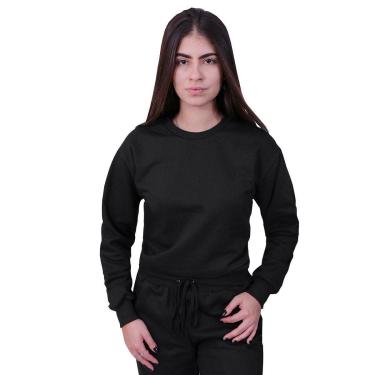 Imagem de Blusa Moletom Plus Size Lisa Fechada Preto-Feminino