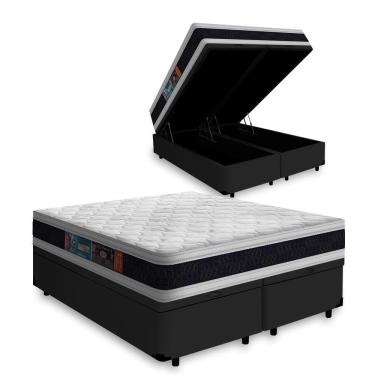Imagem de Cama Box Baú Super King + Colchão Espuma D45 Castor Black & White D45 Double Face 193x203x69cm