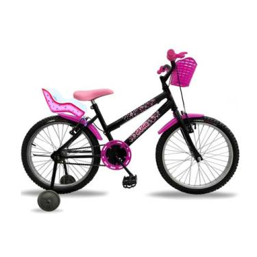 Imagem de Bicicleta Infantil Feminina Aro 20 Preta Cadeirinha Boneca - Power Bik