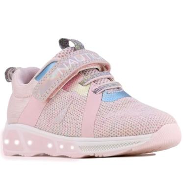 Imagem de Nautica T nis infantil piscando t nis atl tico de corrida t nis moderno com tira nica |meninos-meninas| (crian a pequena), Jurnee Lights-blush Rainbow Metallic, 12 Little Kid