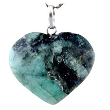 Imagem de Colar Coração Pedra Esmeralda Prata 950 Pino e Perinha