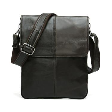 Imagem de Bolsa de ombro masculina em couro legítimo Bolsa transversal Bolsa de mão e bolsas com alça de ombro ajustável (B)