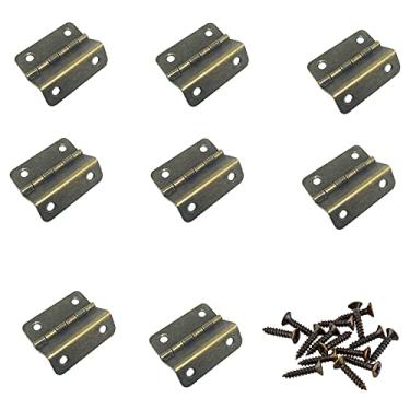 Imagem de 8 peças de ferragens de dobradiça de três dobras, dobradiças de porta de móveis de casa com revestimento de superfície, para porta, armário, móveis, baú de joias vintage, com parafusos (ronze)