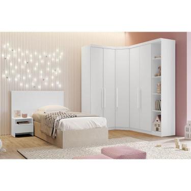 Imagem de Guarda Roupa Solteiro Rizon 5 Peças (1 Closet + 2 s + 1 Complemento + 1 Cabeceira) QC210 Branco - Novo Horizonte